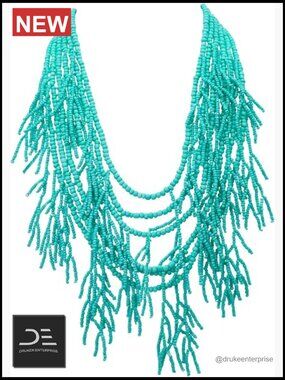 Chunky Beaded Fringe Collar Necklace with Lobster Clasp